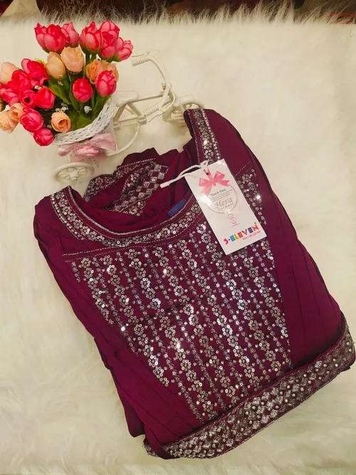 WINE CHICKENKARI WORK ANARKALI KURTI AK10